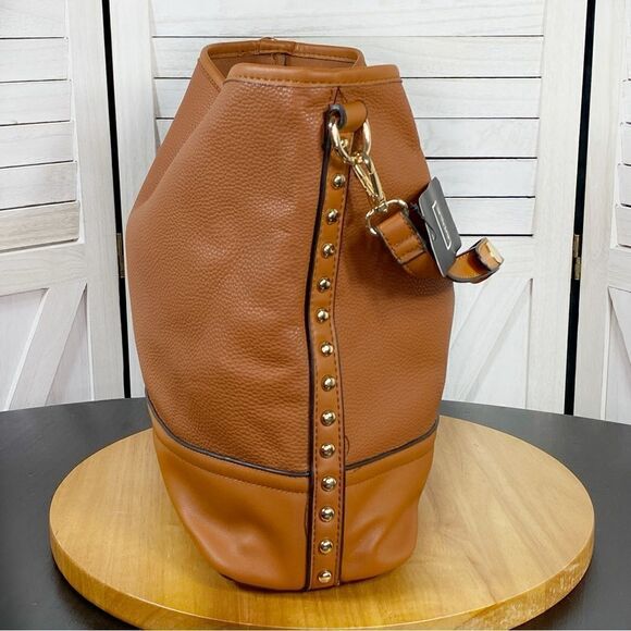 MKF Mia K Farrow Nya Cognac Gold Studded Hobo Bag Tote - Picture 3 of 9